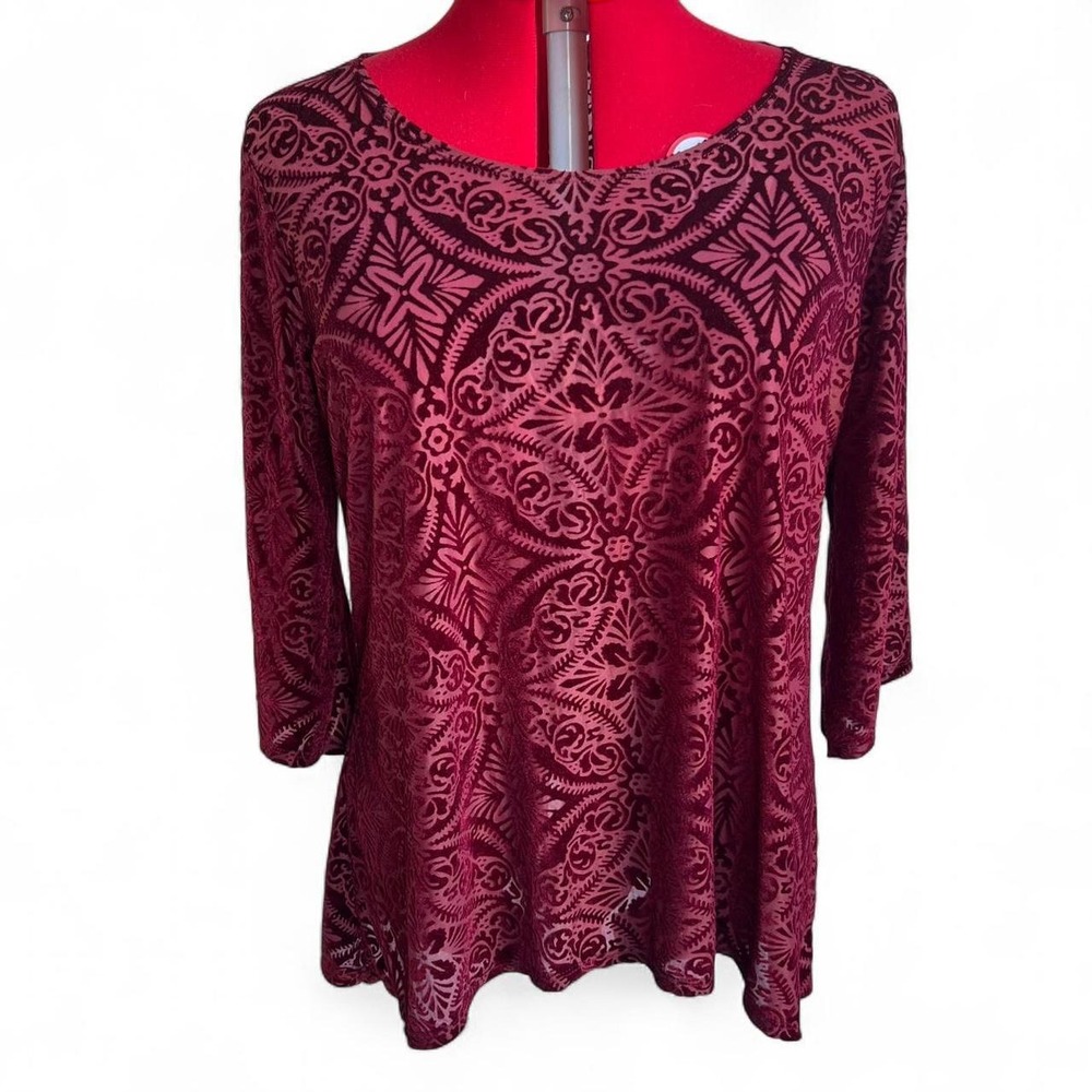 Burgundy Wine Burnout Velvet Mesh Top Blouse Fairy Grunge Whimsygoth